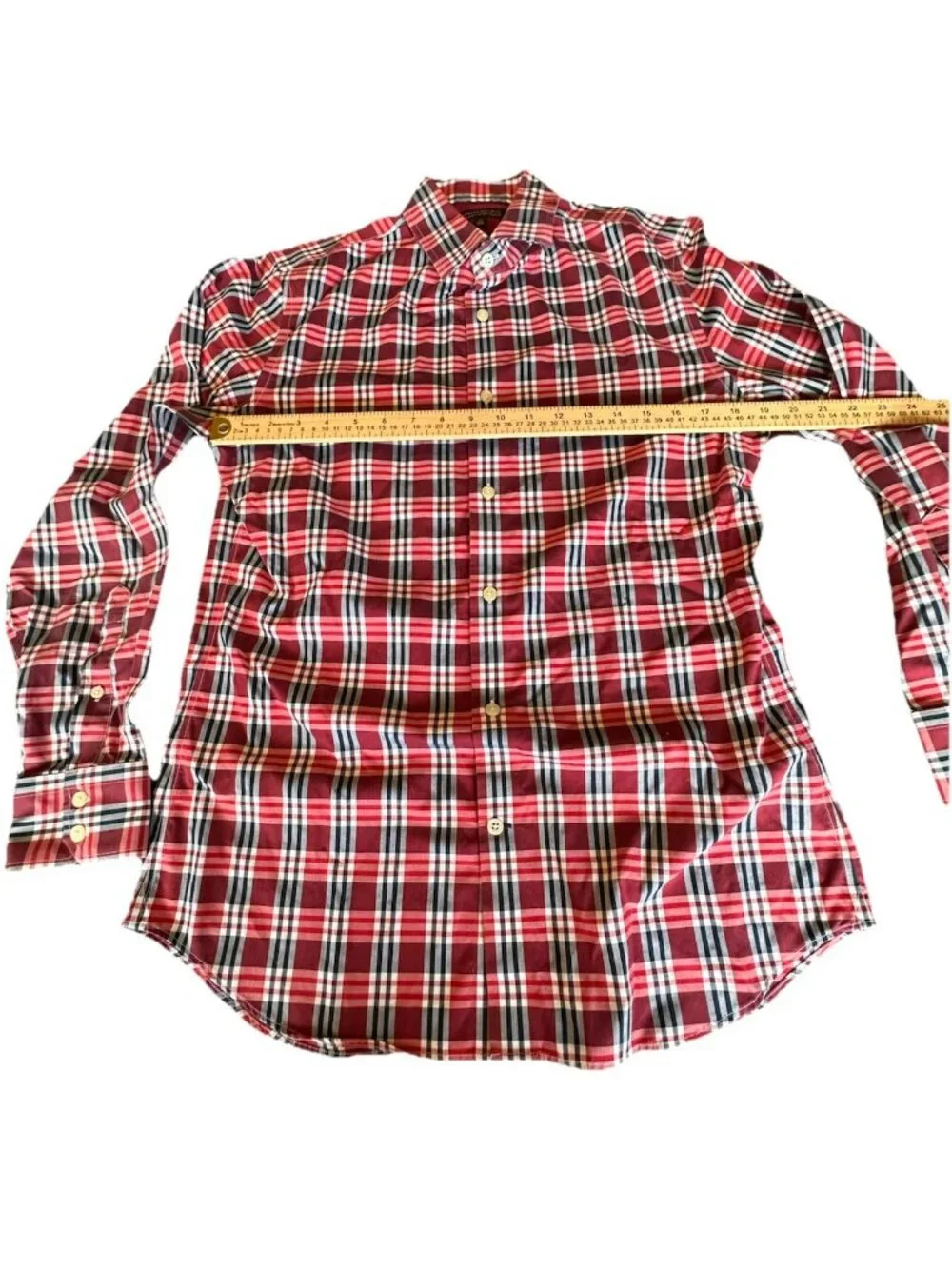 BANANA REPUBLIC Slim Fit Non Iron Red White Blue Plaid Button Down Size M